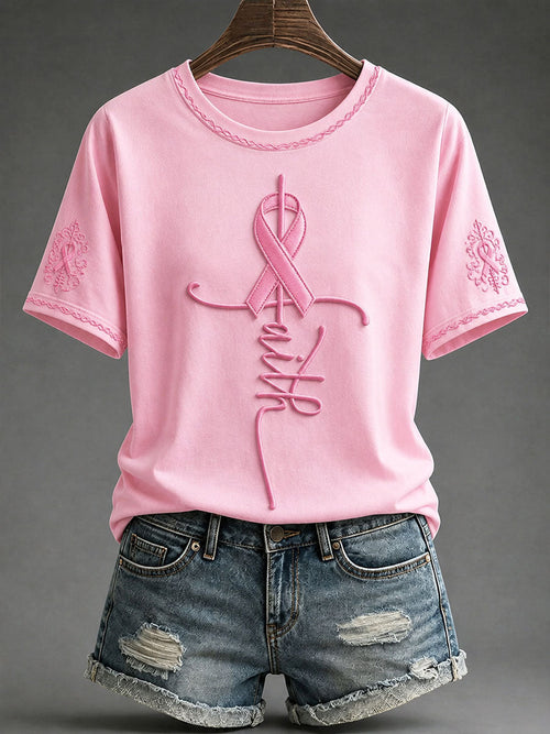 Women's Faith Breast Cancer Prevention and Awareness Casual T-shirt