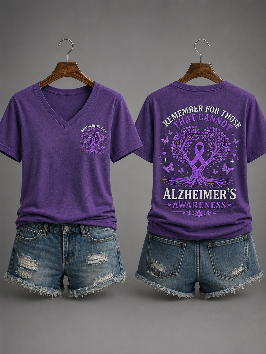 Women's Purple Ribbon Remember For Those Who Cannot Alzheimer's Awareness Support V-Neck Tee
