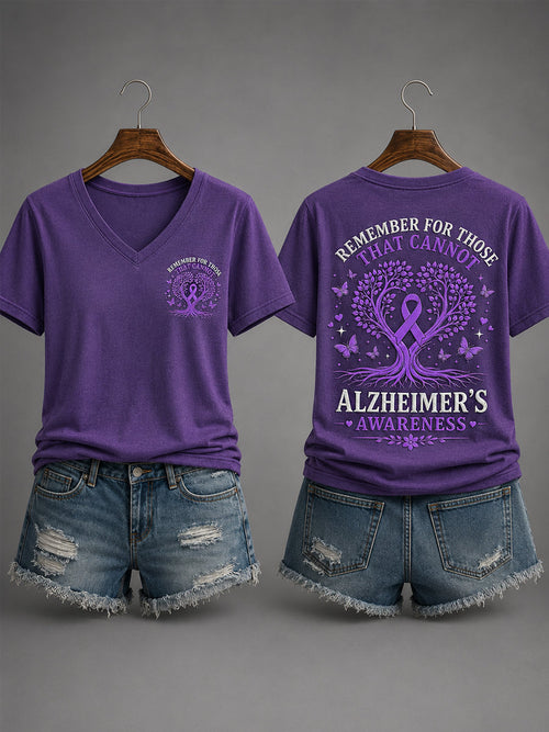 Women's Purple Ribbon Remember For Those Who Cannot Alzheimer's Awareness Support V-Neck Tee