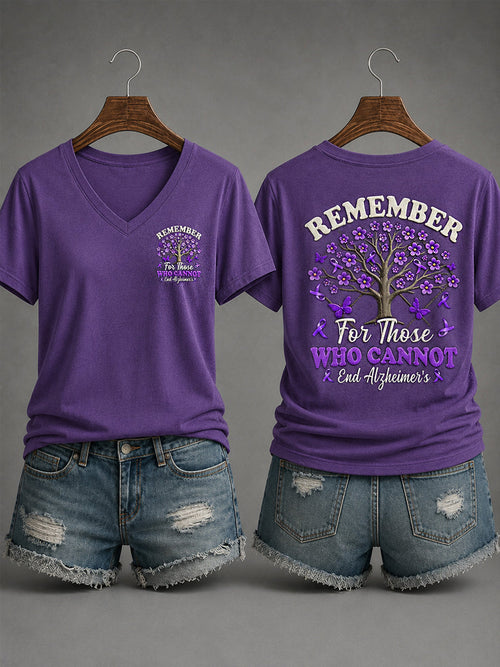 Women's Purple Ribbon Remember For Those Who Cannot Alzheimer's Awareness Support V-Neck Tee