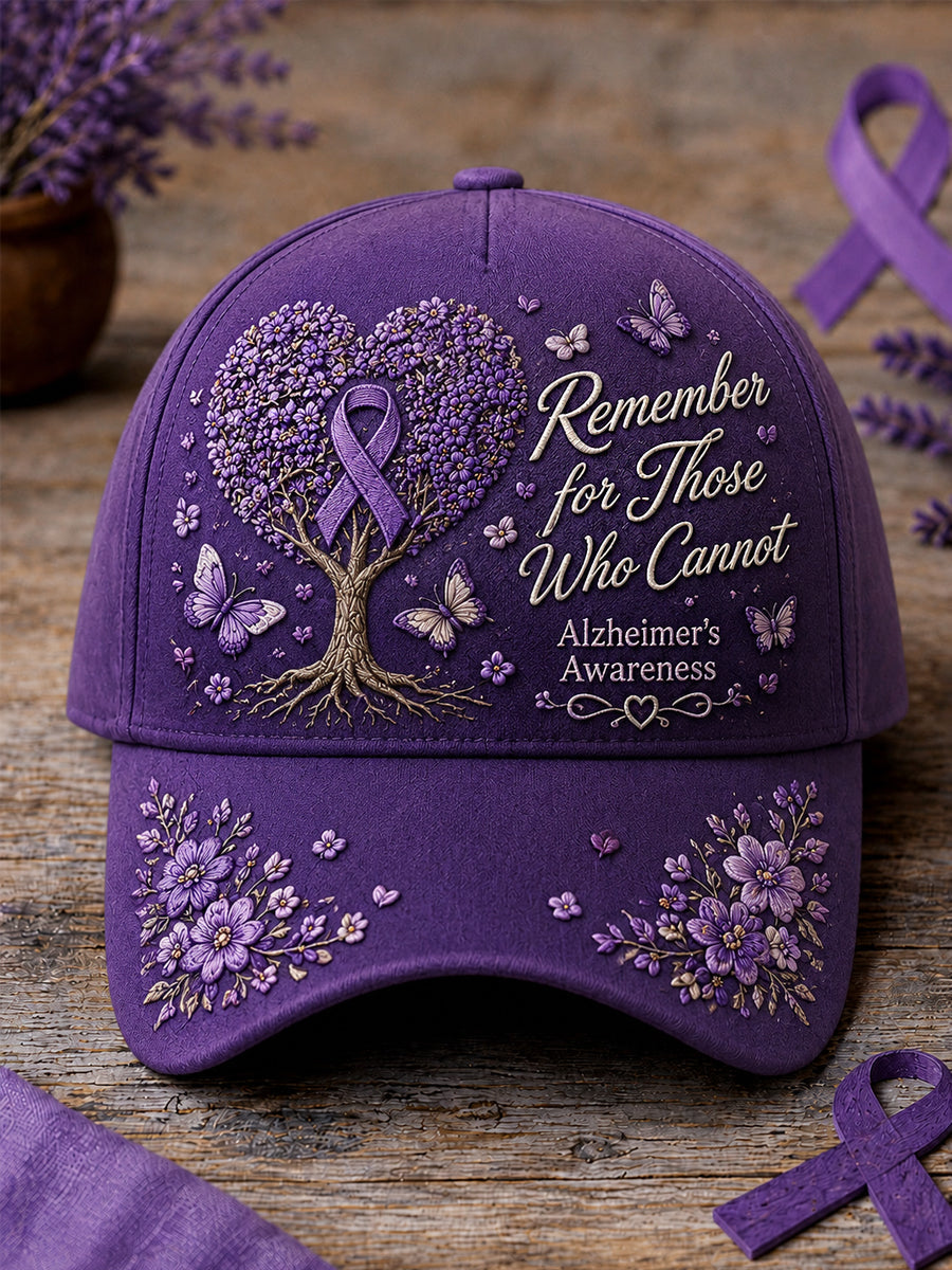 Unisex Purple Ribbon Remember For Those Who Cannot Print Alzheimer's Awareness Support  Hat
