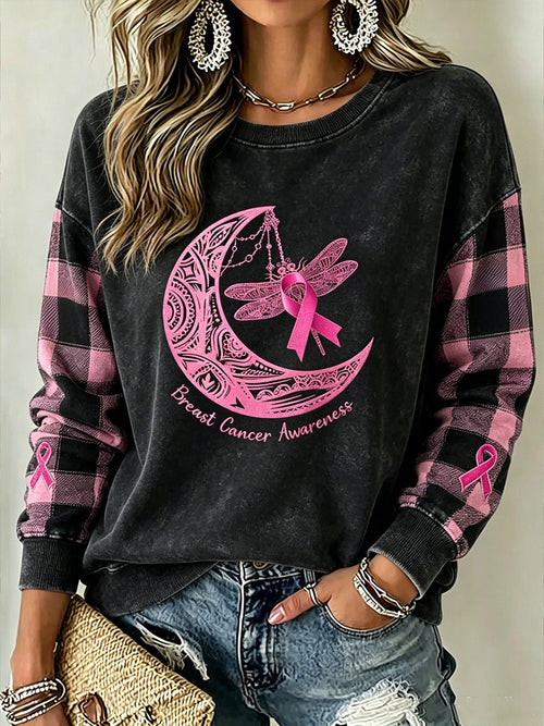 Women's breast cancer theme pattern printed casual sweatshirt
