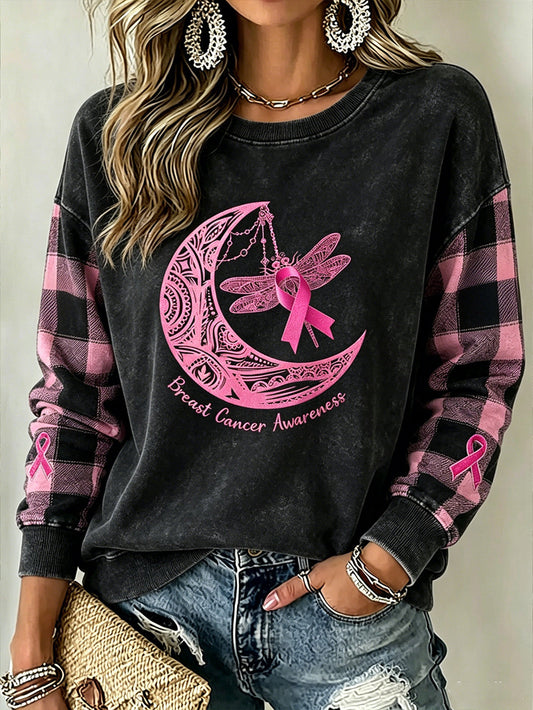 Women's breast cancer theme pattern printed casual sweatshirt