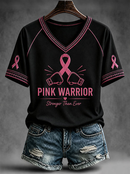 Women's Pink Warrior V-neck T-shirt