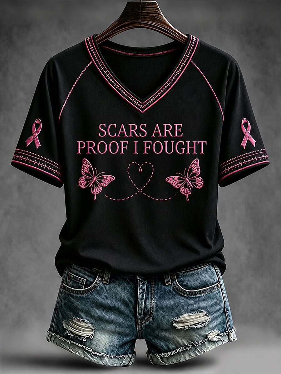 Women's Scars Are Proof I Fought V-neck T-shirt