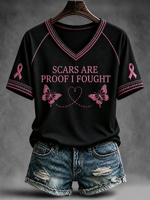 Women's Scars Are Proof I Fought V-neck T-shirt