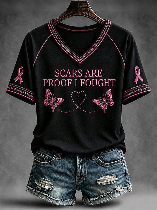 Women's Scars Are Proof I Fought V-neck T-shirt