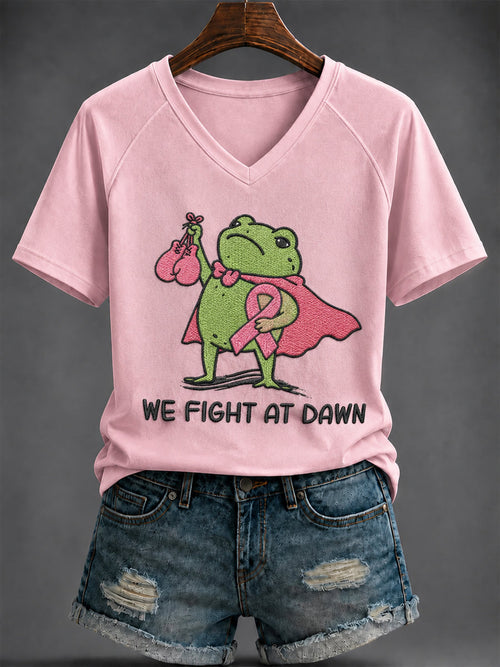 Women's Breast Cancer Pink Printed V-neck T-shirt