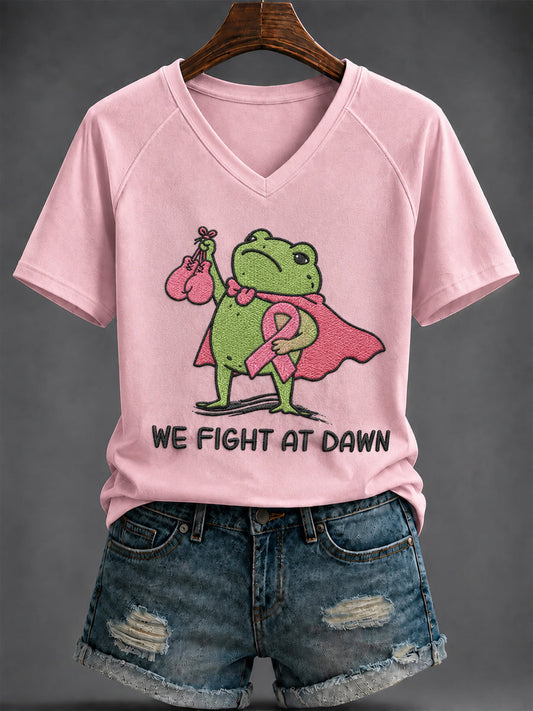 Women's Breast Cancer Pink Printed V-neck T-shirt