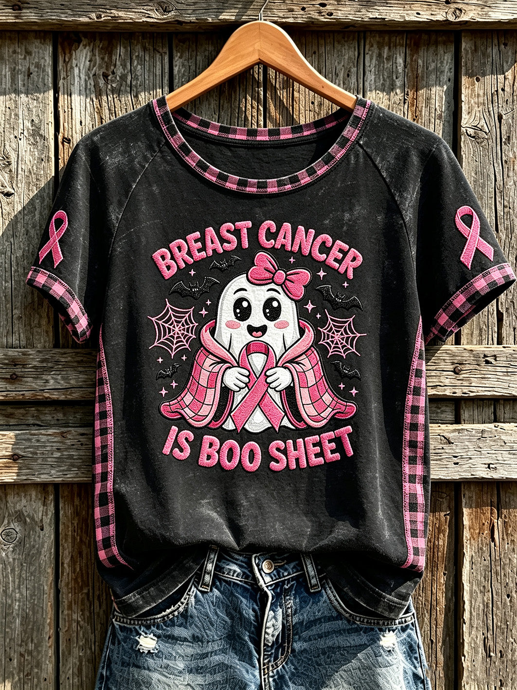 Women's breast cancer theme ghost element pattern printed casual short-sleeved T-shirt