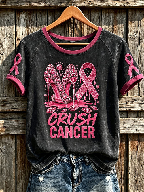 Women's breast cancer theme pattern printed casual short-sleeved T-shirt