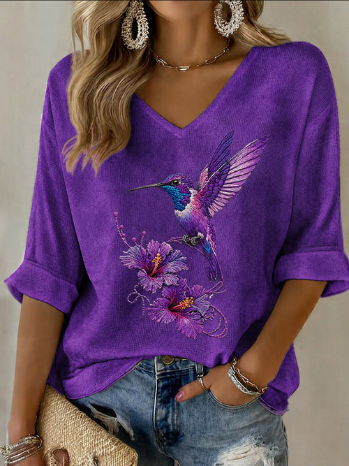 Women's Purple Art Print Casual T-shirt