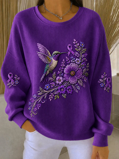 Women's Purple Floral & Hummingbird Print Alzheimer's Awareness Support Sweatshirt