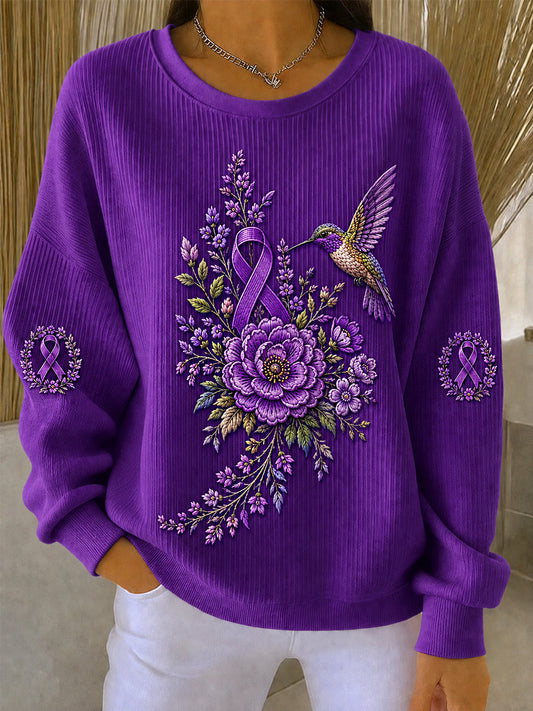 Women's Purple Floral & Cute Ghost Print Alzheimer's Awareness Support Sweatshirt
