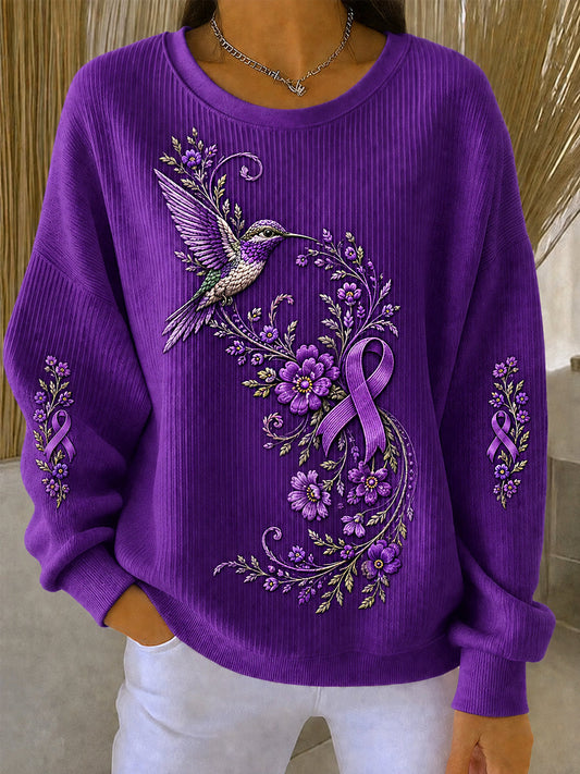 Women's Purple Floral & Hummingbird Print Alzheimer's Awareness Support Sweatshirt