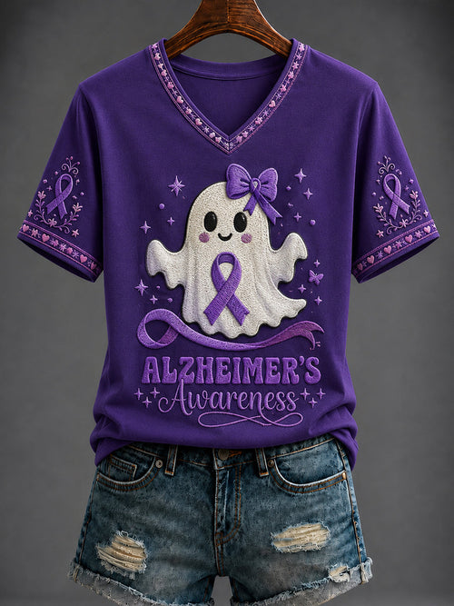 Women's Alzheimer's Disease Halloween Printed V-neck T-shirt