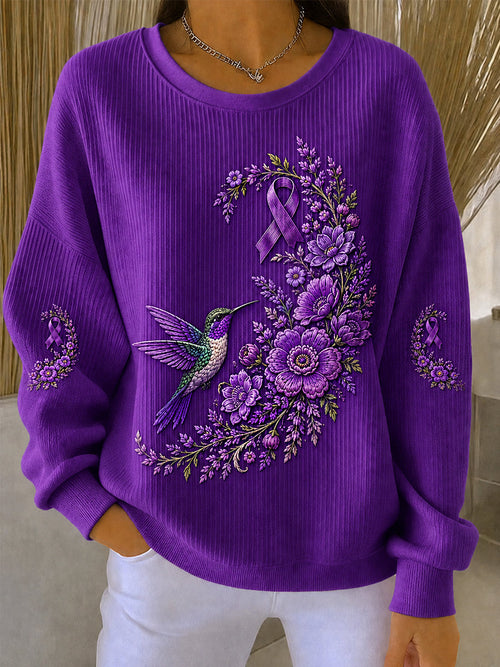 Women's Purple Floral & Hummingbird Print Alzheimer's Awareness Support Sweatshirt