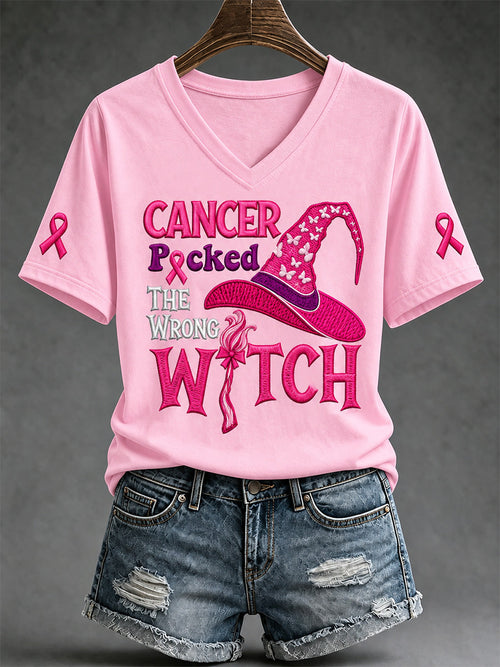 Women's Breast Cancer Awareness Print V-Neck Tee