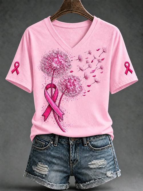 Women's Breast Cancer Awareness Print V-Neck Tee