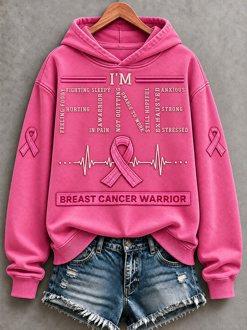 Women's I'm Fine Breast Cancer Warrior Pink Ribbon Print Hoodie
