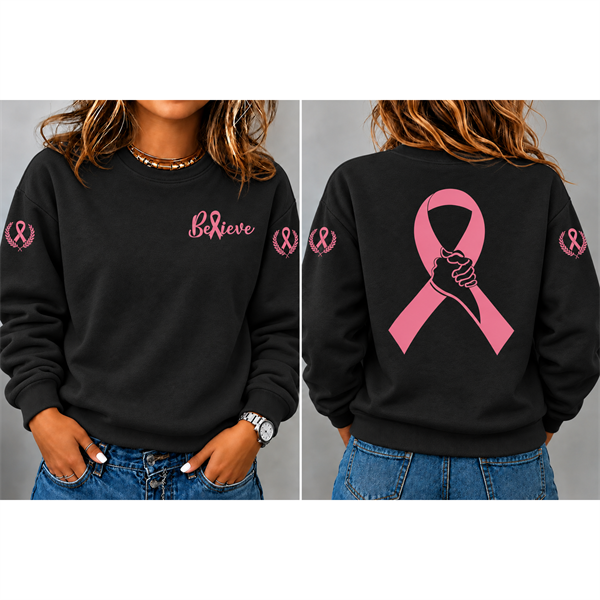 Women's"Believe"Breast Cancer Prevention and Awareness Casual Sweatshirt