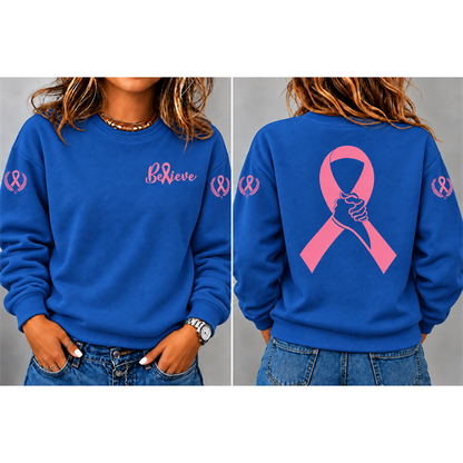 Women's"Believe"Breast Cancer Prevention and Awareness Casual Sweatshirt