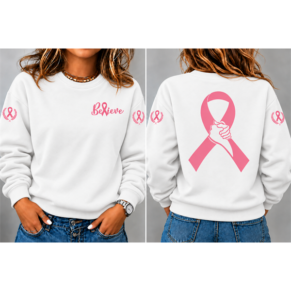 Women's"Believe"Breast Cancer Prevention and Awareness Casual Sweatshirt