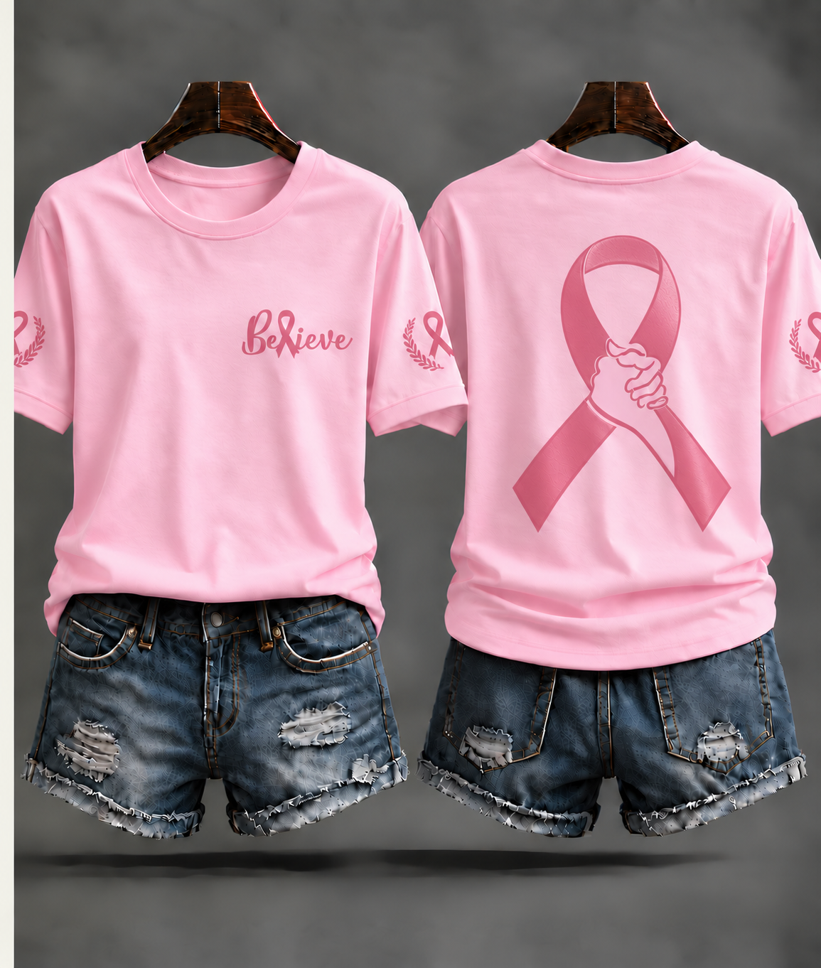 Women's"Believe"Breast Cancer Prevention and Awareness Casual T-shirt