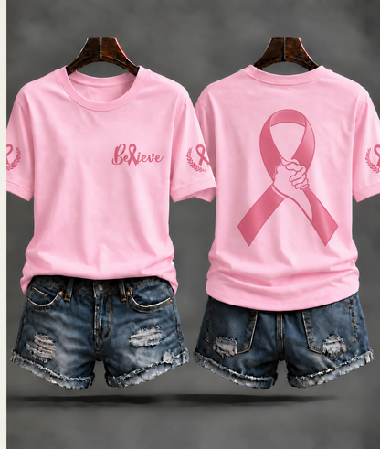 Women's"Believe"Breast Cancer Prevention and Awareness Casual T-shirt