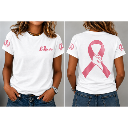 Women's"Believe"Breast Cancer Prevention and Awareness Casual T-shirt